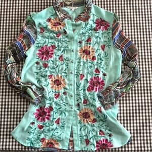 John Mark Size Small Embroidered Tunic Pattern Mix Top